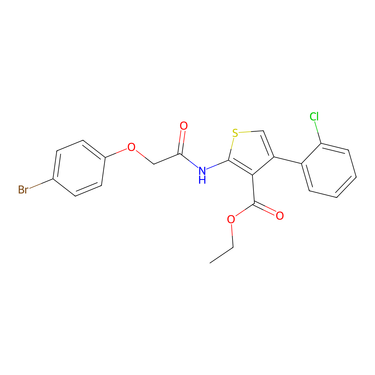 Ethyl 2-{[(4-bromophenoxy)acetyl]amino}-4-(2-chlorophenyl)-3-thiophenecarboxylate molecular structure, CAS 445231-81-2
