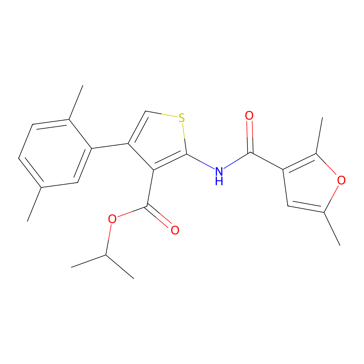 Isopropyl 2-(2,5-dimethylfuran-3-carboxamido)-4-(2,5-dimethylphenyl)thiophene-3-carboxylate molecular structure, CAS 445231-89-0