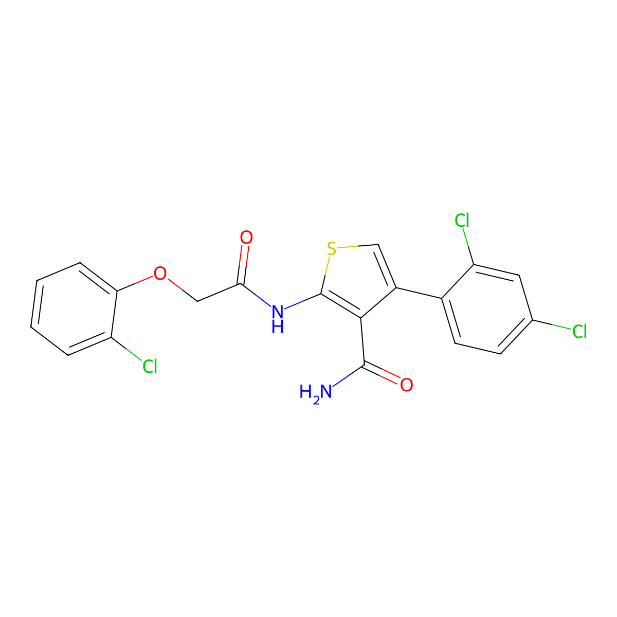 2-[[2-(2-Chlorophenoxy)acetyl]amino]-4-(2,4-dichlorophenyl)thiophene-3-carboxamide molecular structure, CAS 445231-99-2