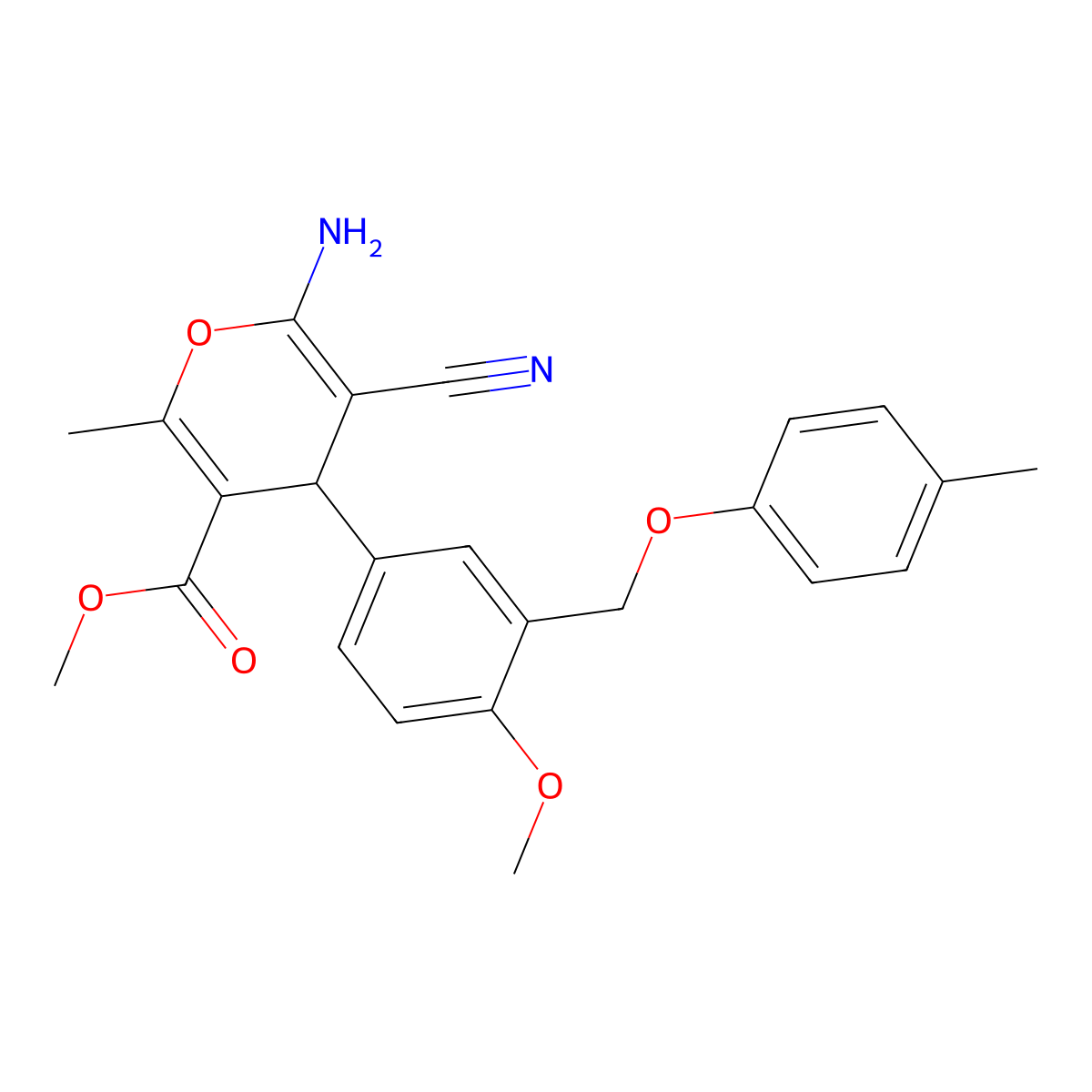 methyl 6-amino-5-cyano-4-{4-methoxy-3-[(4-methylphenoxy)methyl]phenyl}-2-methyl-4H-pyran-3-carboxylate molecular structure, CAS 445232-10-0