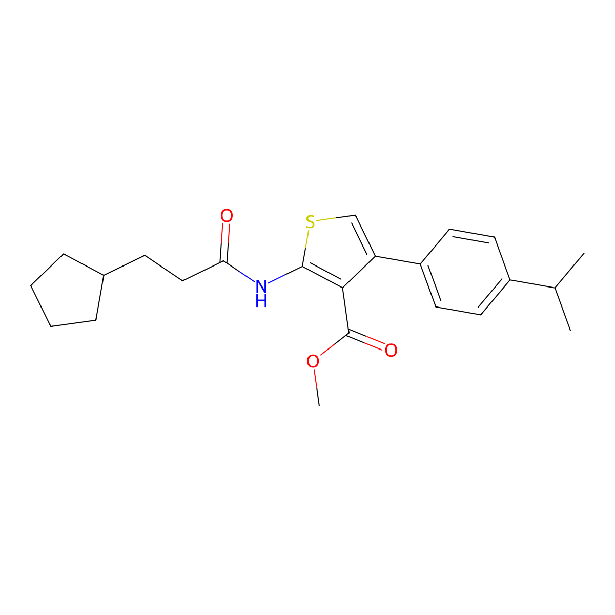 Methyl 2-[(3-cyclopentylpropanoyl)amino]-4-(4-isopropylphenyl)-3-thiophenecarboxylate molecular structure, CAS 445232-30-4