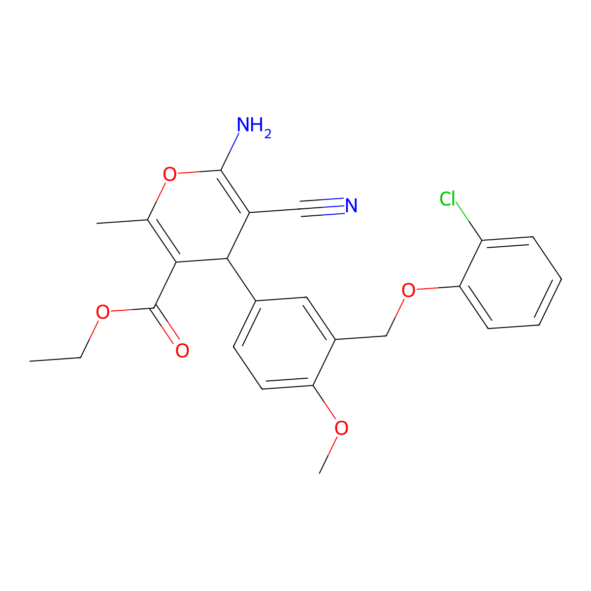 ethyl 6-amino-4-{3-[(2-chlorophenoxy)methyl]-4-methoxyphenyl}-5-cyano-2-methyl-4H-pyran-3-carboxylate molecular structure, CAS 445232-31-5