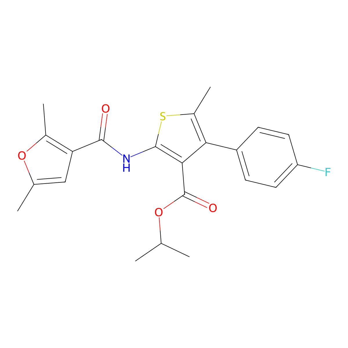 Propan-2-yl 2-{[(2,5-dimethylfuran-3-yl)carbonyl]amino}-4-(4-fluorophenyl)-5-methylthiophene-3-carboxylate molecular structure, CAS 445232-33-7