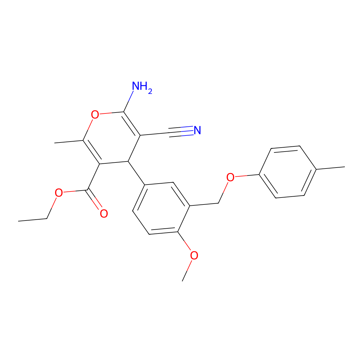 ethyl 6-amino-5-cyano-4-{4-methoxy-3-[(4-methylphenoxy)methyl]phenyl}-2-methyl-4H-pyran-3-carboxylate molecular structure, CAS 445232-37-1