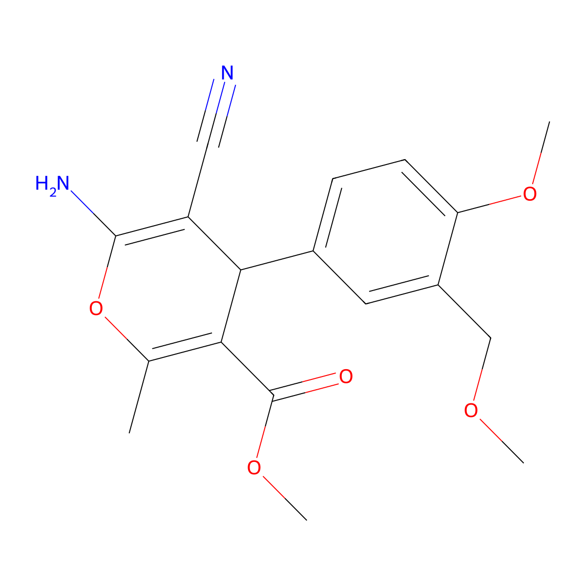 methyl 6-amino-5-cyano-4-[4-methoxy-3-(methoxymethyl)phenyl]-2-methyl-4H-pyran-3-carboxylate molecular structure, CAS 445232-44-0