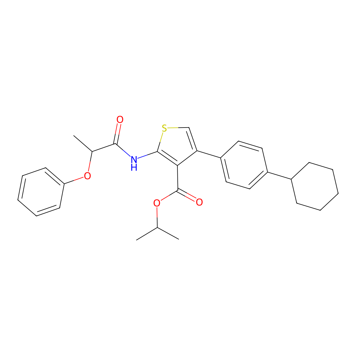 Isopropyl 4-(4-cyclohexylphenyl)-2-[(2-phenoxypropanoyl)amino]-3-thiophenecarboxylate molecular structure, CAS 445232-55-3