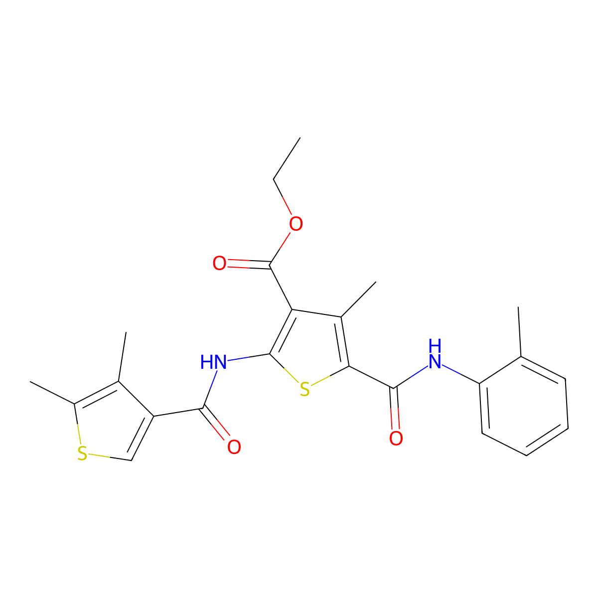 Ethyl 2-[(4,5-dimethylthiophene-3-carbonyl)amino]-4-methyl-5-[(2-methylphenyl)carbamoyl]thiophene-3-carboxylate molecular structure, CAS 445232-81-5