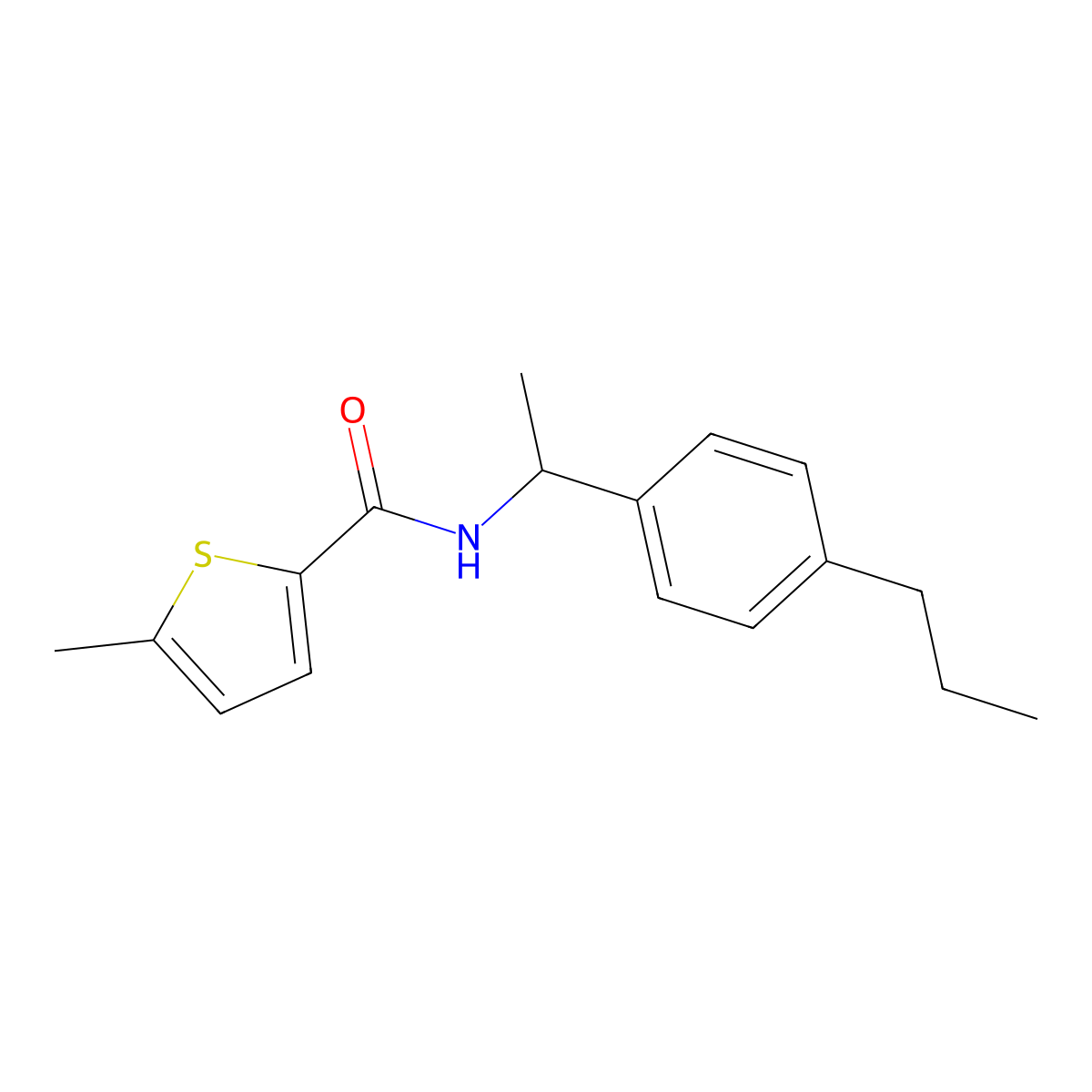 5-methyl-N-[1-(4-propylphenyl)ethyl]thiophene-2-carboxamide molecular structure, CAS 445232-82-6