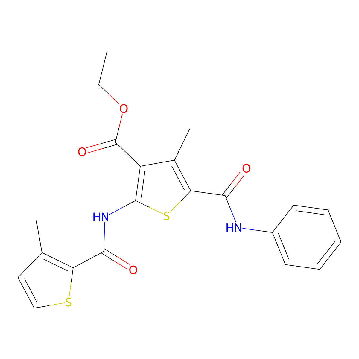 Ethyl 4-methyl-2-[(3-methylthiophene-2-carbonyl)amino]-5-(phenylcarbamoyl)thiophene-3-carboxylate molecular structure, CAS 445232-88-2
