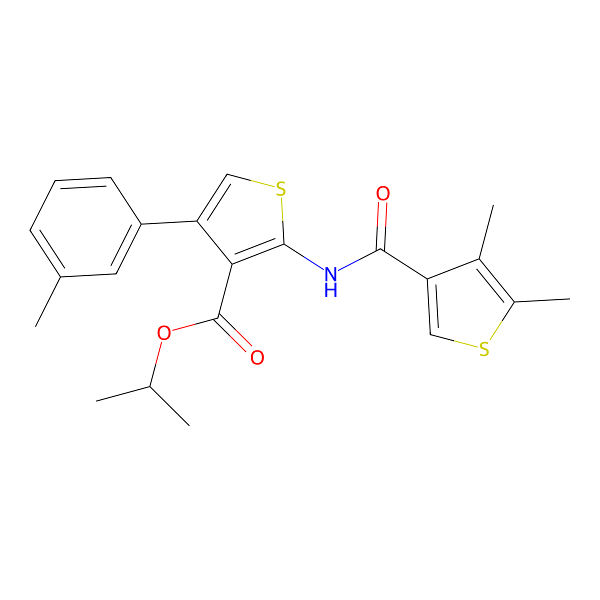 Isopropyl 2-{[(4,5-dimethyl-3-thienyl)carbonyl]amino}-4-(3-methylphenyl)-3-thiophenecarboxylate molecular structure, CAS 445232-89-3