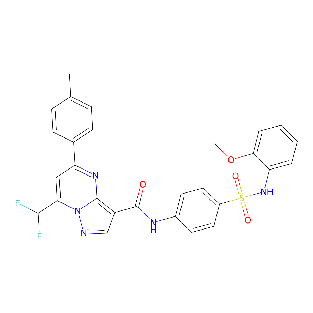 7-(difluoromethyl)-N-[4-[(2-methoxyphenyl)sulfamoyl]phenyl]-5-(4-methylphenyl)pyrazolo[1,5-a]pyrimidine-3-carboxamide molecular structure, CAS 445232-92-8