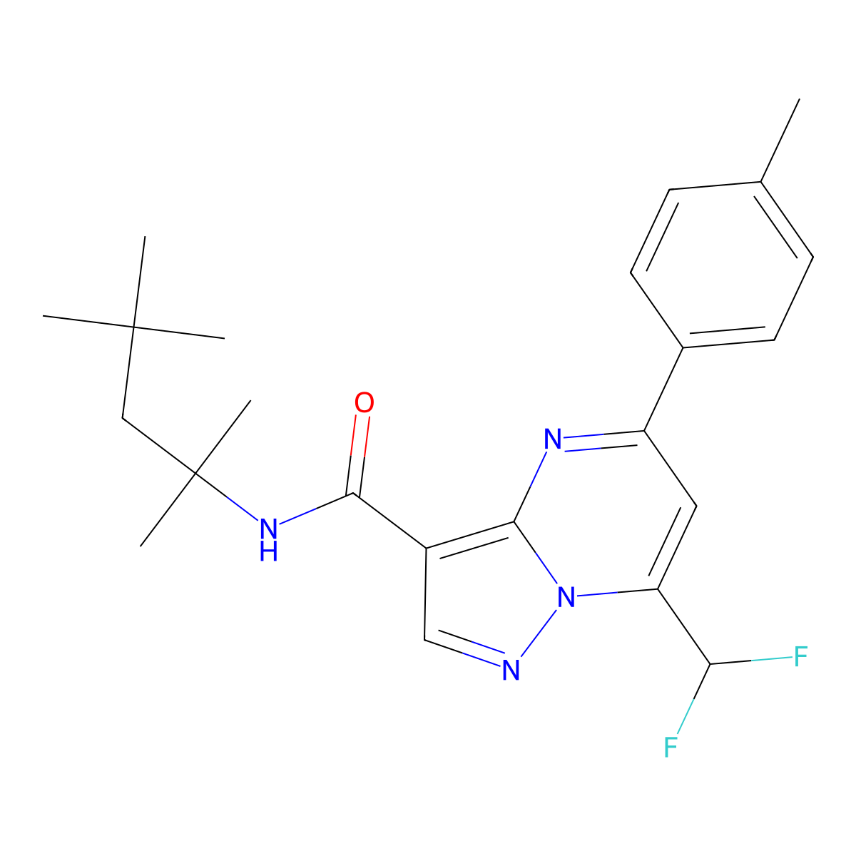 7-(difluoromethyl)-5-(4-methylphenyl)-N-(2,4,4-trimethylpentan-2-yl)pyrazolo[1,5-a]pyrimidine-3-carboxamide molecular structure, CAS 445232-99-5