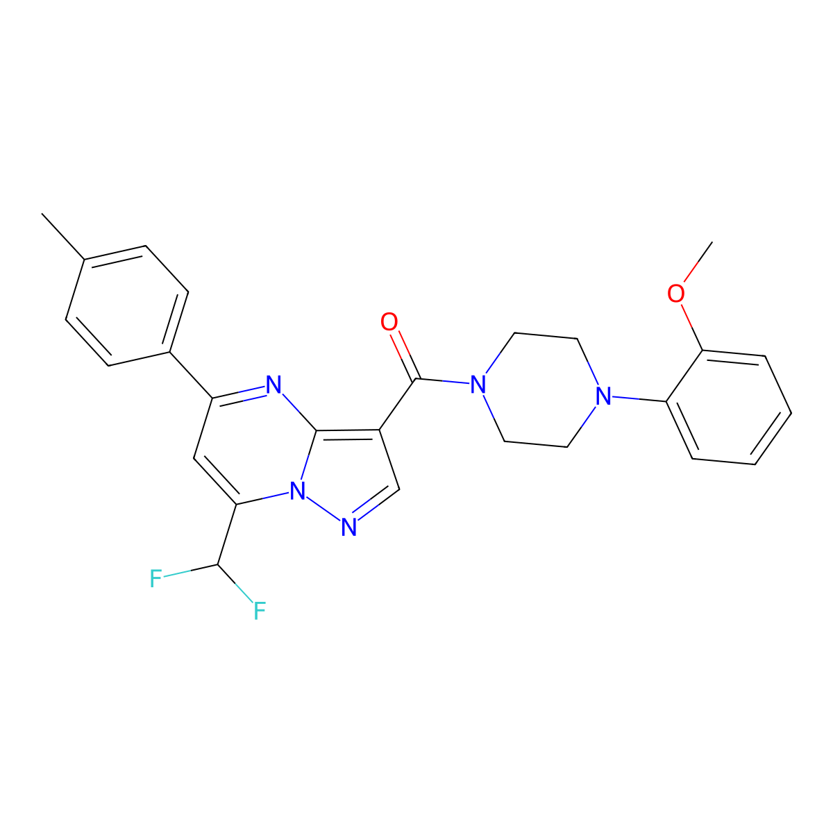 [7-(Difluoromethyl)-5-(4-methylphenyl)pyrazolo[1,5-a]pyrimidin-3-yl]-[4-(2-methoxyphenyl)piperazin-1-yl]methanone molecular structure, CAS 445233-14-7