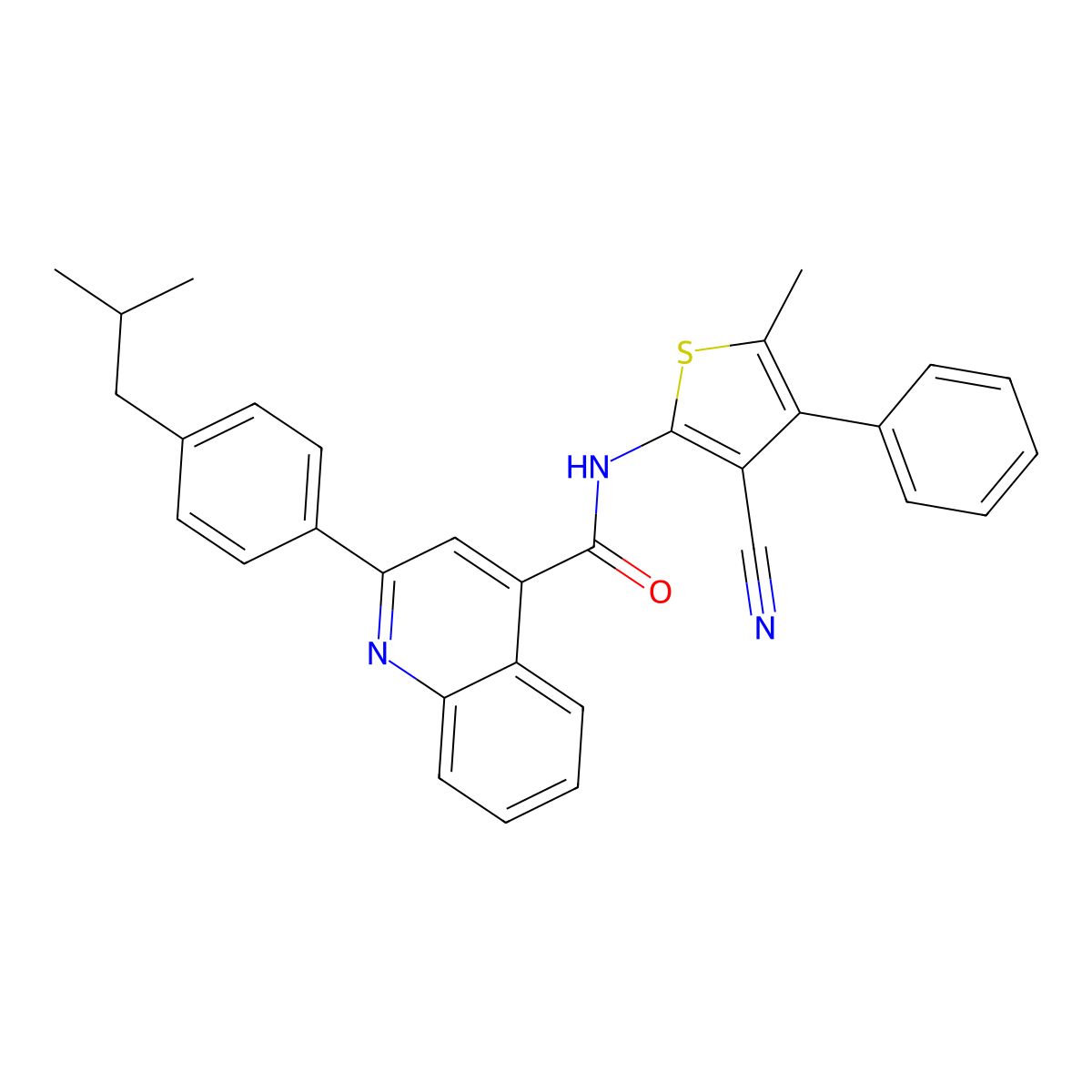 N-(3-cyano-5-methyl-4-phenylthiophen-2-yl)-2-[4-(2-methylpropyl)phenyl]quinoline-4-carboxamide molecular structure, CAS 445233-69-2