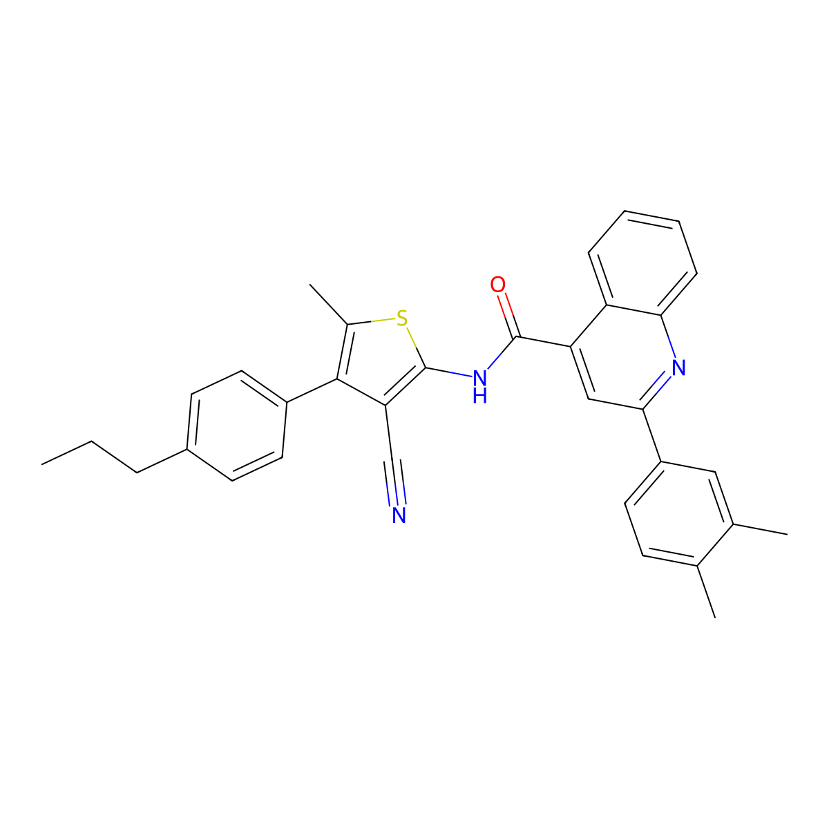 N-[3-cyano-5-methyl-4-(4-propylphenyl)thiophen-2-yl]-2-(3,4-dimethylphenyl)quinoline-4-carboxamide molecular structure, CAS 445233-78-3