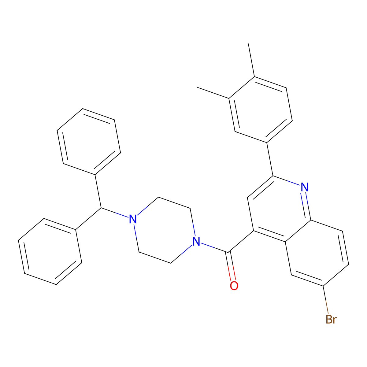 (4-Benzhydrylpiperazin-1-yl)-[6-bromo-2-(3,4-dimethylphenyl)quinolin-4-yl]methanone molecular structure, CAS 445233-81-8