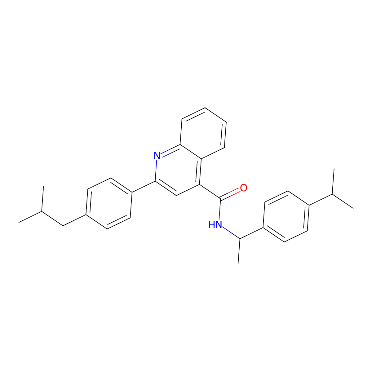 2-[4-(2-methylpropyl)phenyl]-N-[1-(4-propan-2-ylphenyl)ethyl]quinoline-4-carboxamide molecular structure, CAS 445233-82-9