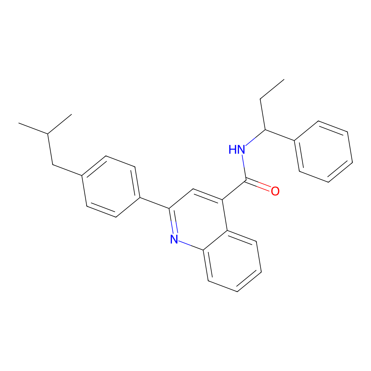 2-[4-(2-methylpropyl)phenyl]-N-(1-phenylpropyl)quinoline-4-carboxamide molecular structure, CAS 445233-99-8