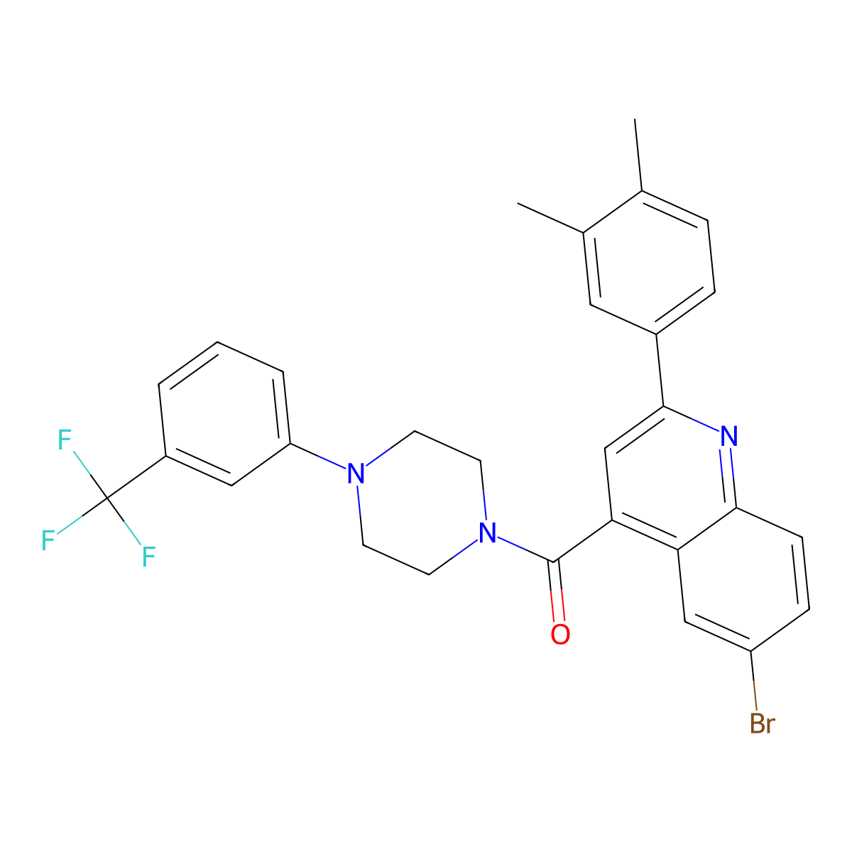 [6-Bromo-2-(3,4-dimethylphenyl)quinolin-4-yl]-[4-[3-(trifluoromethyl)phenyl]piperazin-1-yl]methanone molecular structure, CAS 445234-01-5