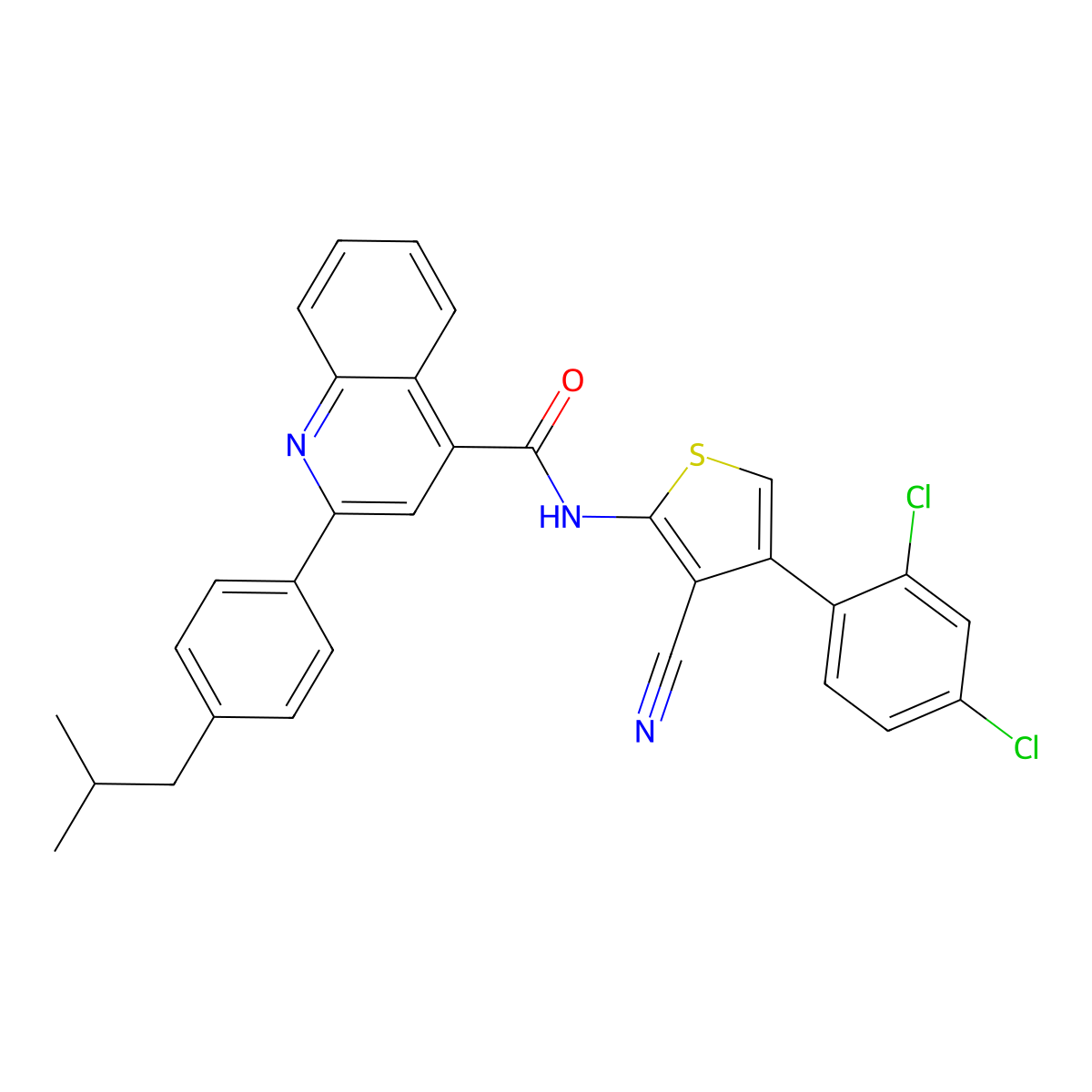 N-[3-cyano-4-(2,4-dichlorophenyl)thiophen-2-yl]-2-[4-(2-methylpropyl)phenyl]quinoline-4-carboxamide molecular structure, CAS 445234-03-7