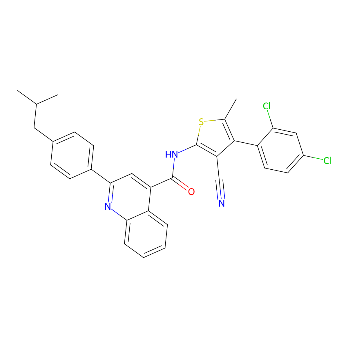 N-[3-cyano-4-(2,4-dichlorophenyl)-5-methylthiophen-2-yl]-2-[4-(2-methylpropyl)phenyl]quinoline-4-carboxamide molecular structure, CAS 445234-04-8