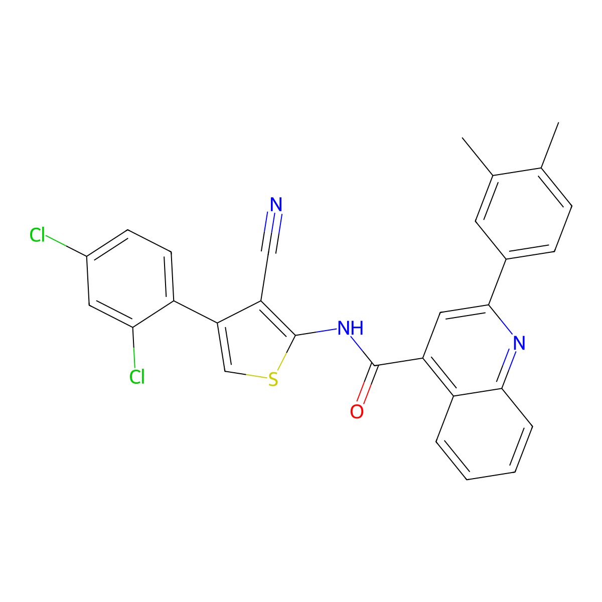 N-[3-cyano-4-(2,4-dichlorophenyl)thiophen-2-yl]-2-(3,4-dimethylphenyl)quinoline-4-carboxamide molecular structure, CAS 445234-08-2