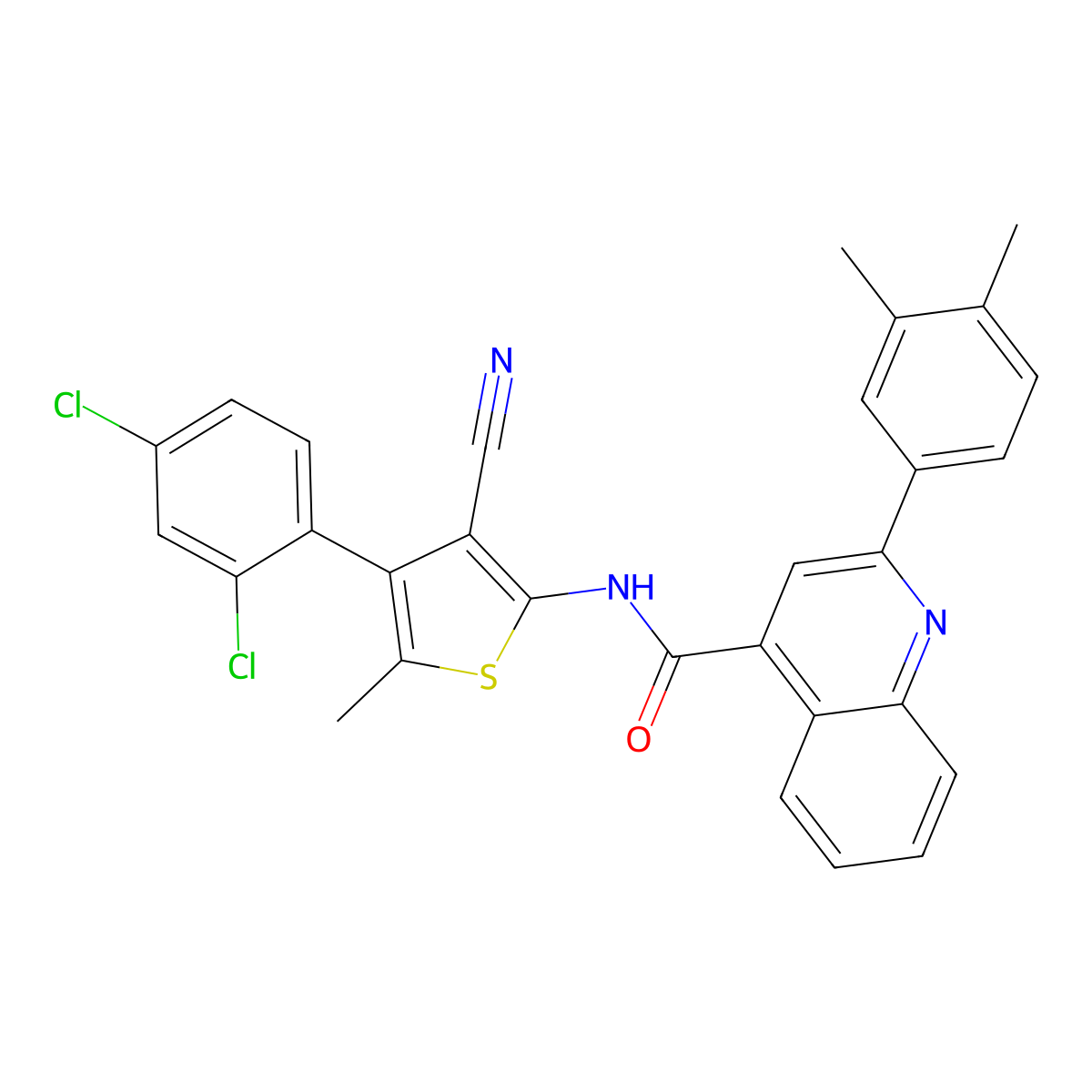 N-[3-cyano-4-(2,4-dichlorophenyl)-5-methylthiophen-2-yl]-2-(3,4-dimethylphenyl)quinoline-4-carboxamide molecular structure, CAS 445234-09-3