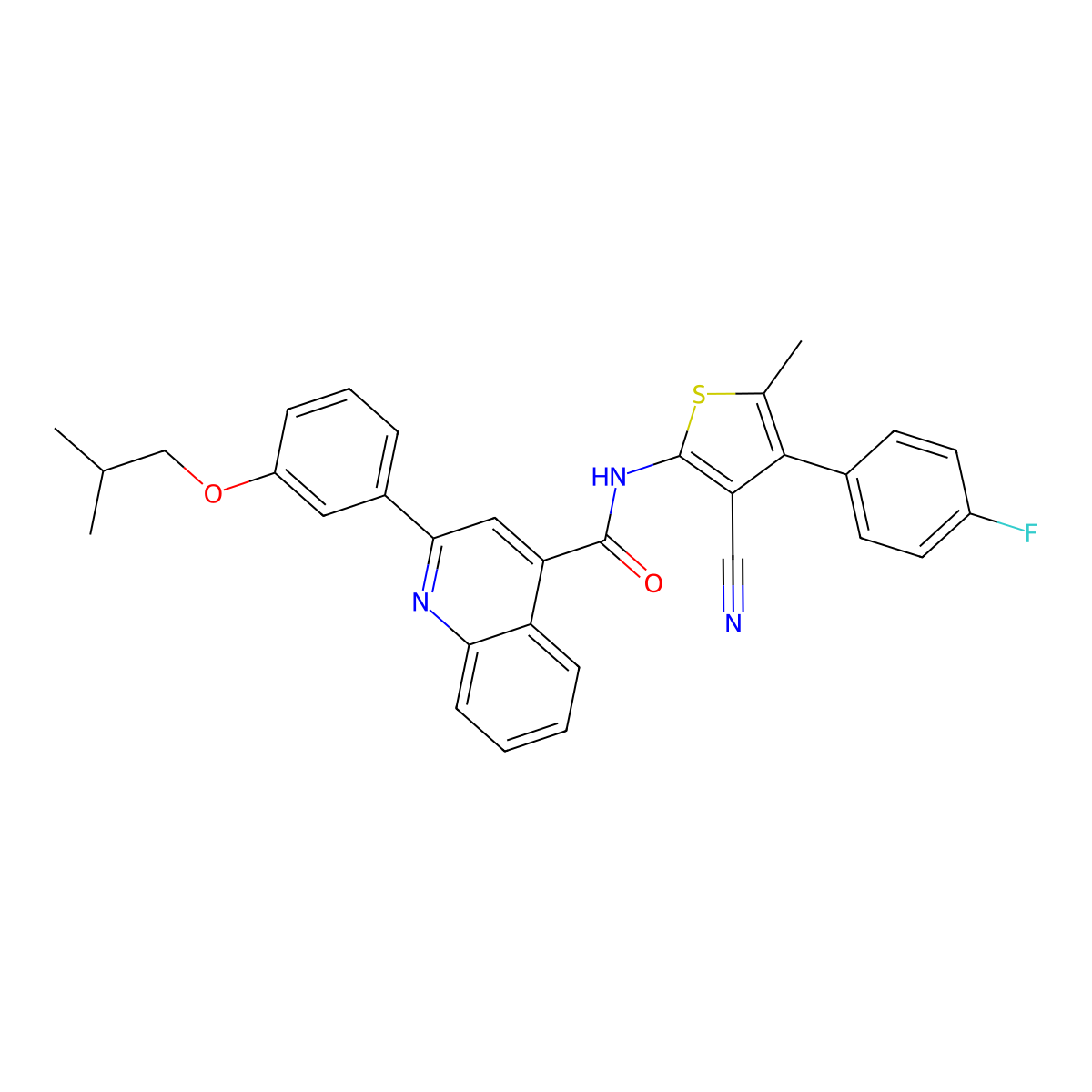 N-[3-cyano-4-(4-fluorophenyl)-5-methylthiophen-2-yl]-2-[3-(2-methylpropoxy)phenyl]quinoline-4-carboxamide molecular structure, CAS 445234-51-5
