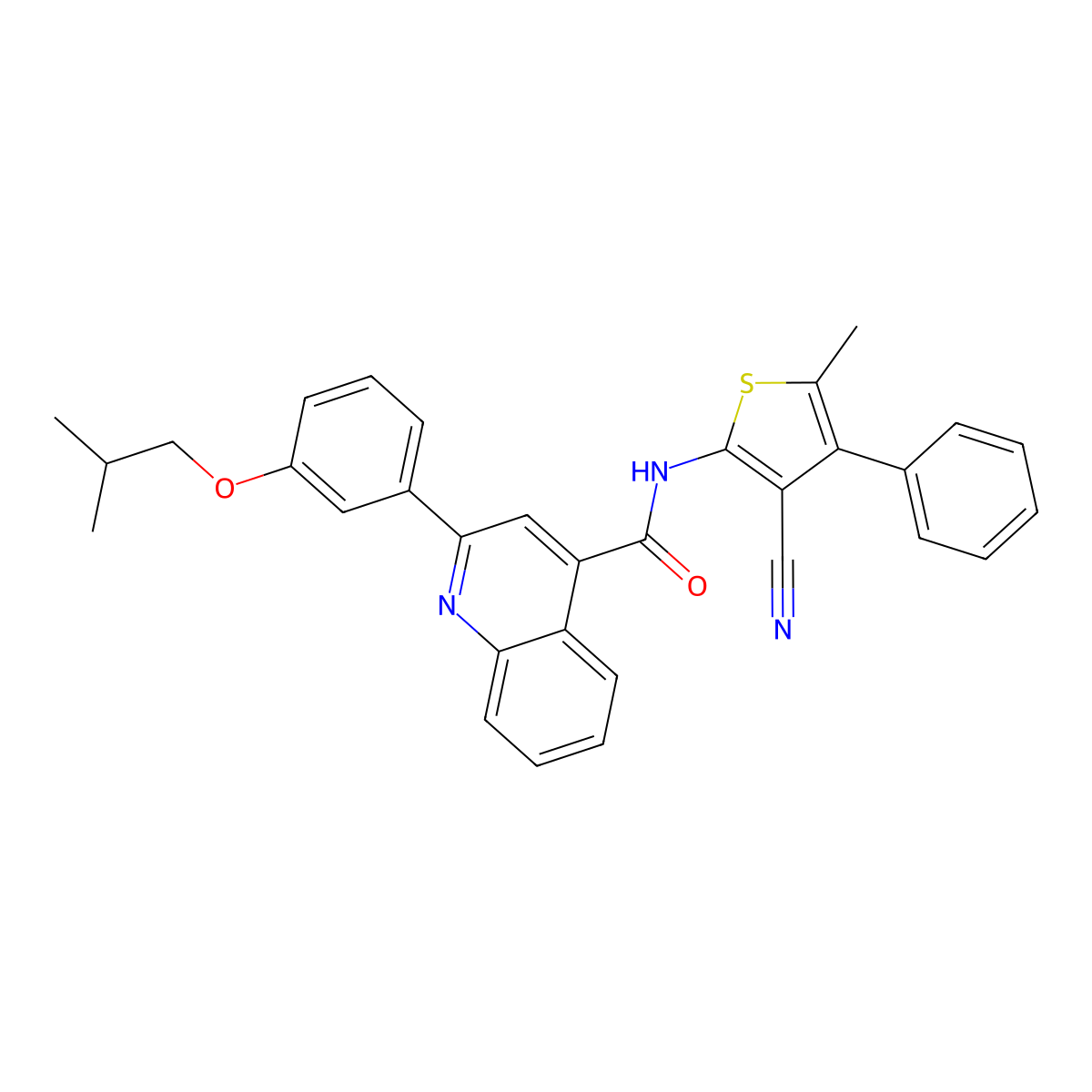 N-(3-cyano-5-methyl-4-phenylthiophen-2-yl)-2-[3-(2-methylpropoxy)phenyl]quinoline-4-carboxamide molecular structure, CAS 445236-06-6