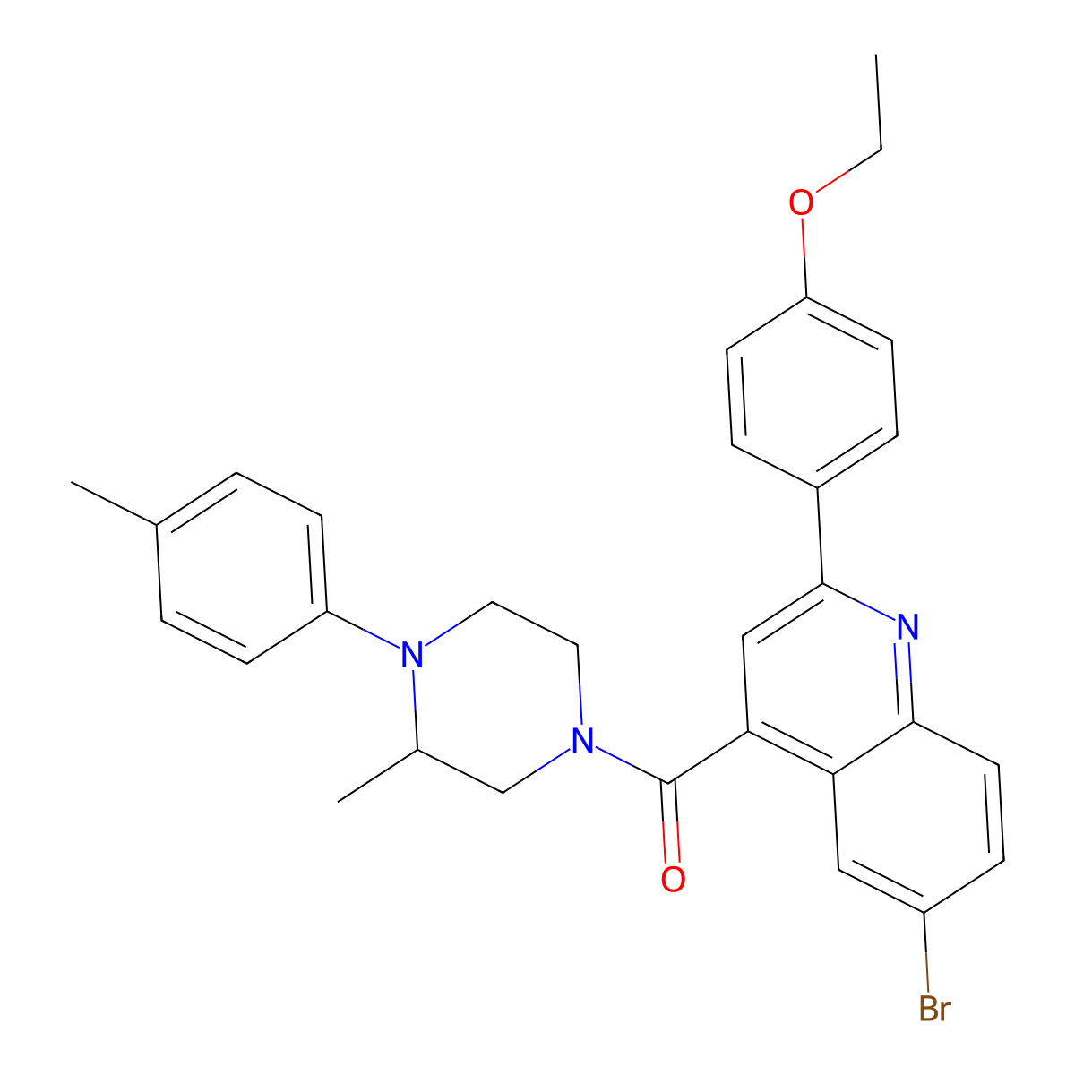 [6-Bromo-2-(4-ethoxyphenyl)quinolin-4-yl][3-methyl-4-(4-methylphenyl)piperazin-1-yl]methanone molecular structure, CAS 445236-08-8