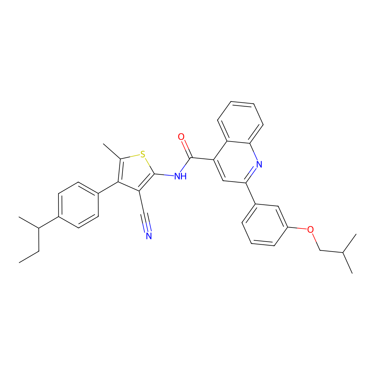 N-[4-(4-butan-2-ylphenyl)-3-cyano-5-methylthiophen-2-yl]-2-[3-(2-methylpropoxy)phenyl]quinoline-4-carboxamide molecular structure, CAS 445236-10-2