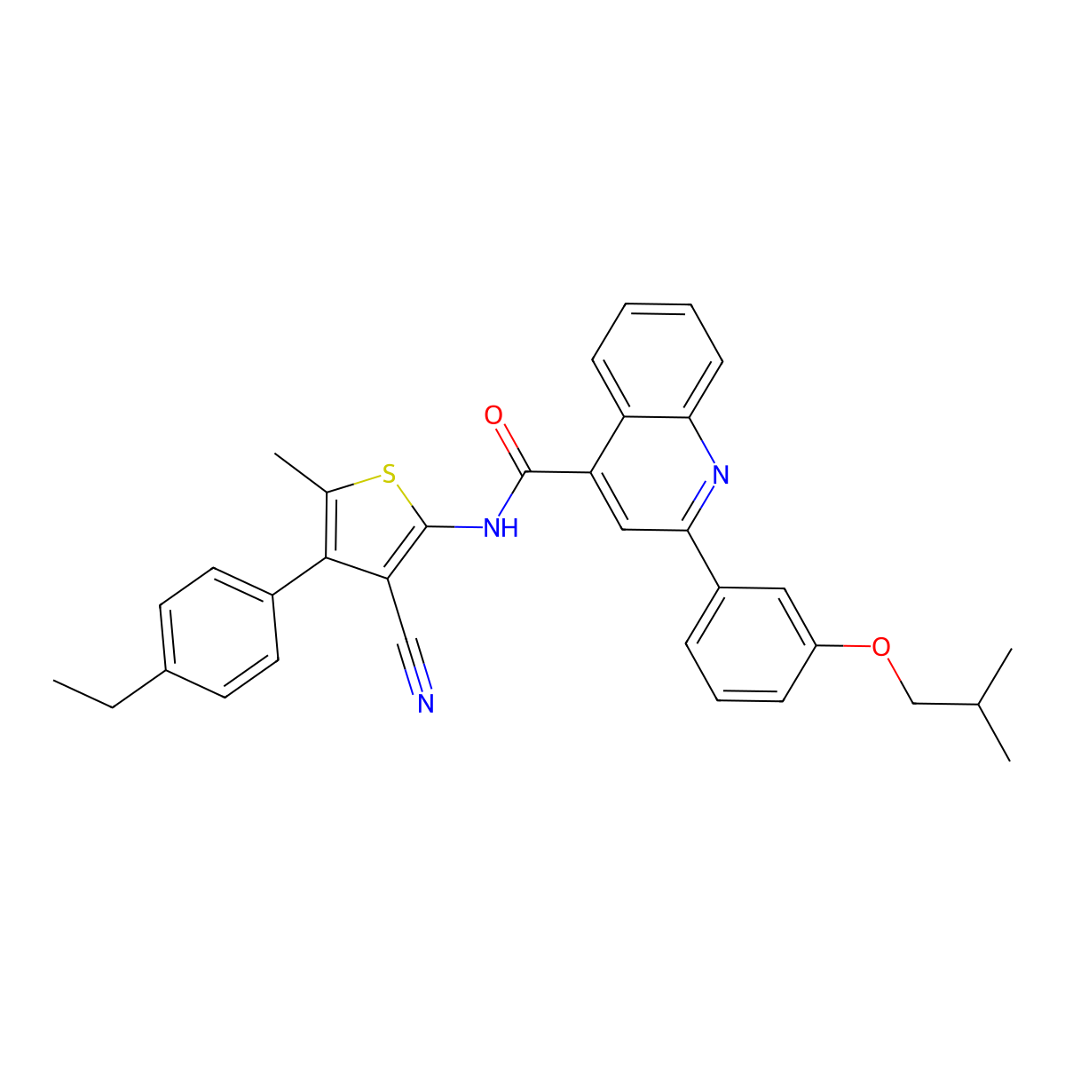 N-[3-cyano-4-(4-ethylphenyl)-5-methylthiophen-2-yl]-2-[3-(2-methylpropoxy)phenyl]quinoline-4-carboxamide molecular structure, CAS 445236-14-6