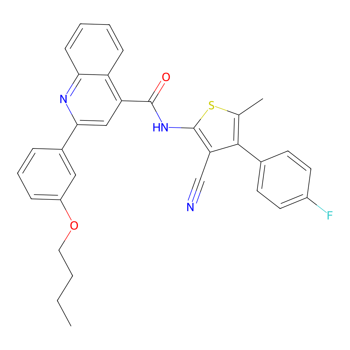 2-(3-butoxyphenyl)-N-[3-cyano-4-(4-fluorophenyl)-5-methylthiophen-2-yl]quinoline-4-carboxamide molecular structure, CAS 445236-16-8