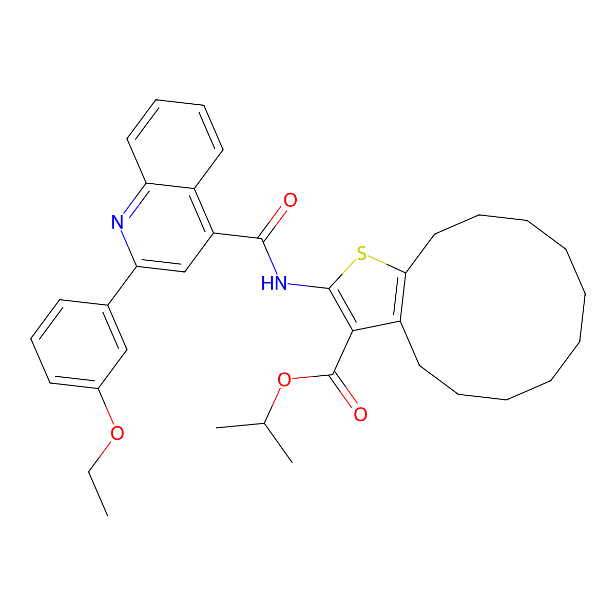 Isopropyl 2-({[2-(3-ethoxyphenyl)-4-quinolinyl]carbonyl}amino)-4,5,6,7,8,9,10,11,12,13-decahydrocyclododeca[b]thiophene-3-carboxylate molecular structure, CAS 445236-19-1