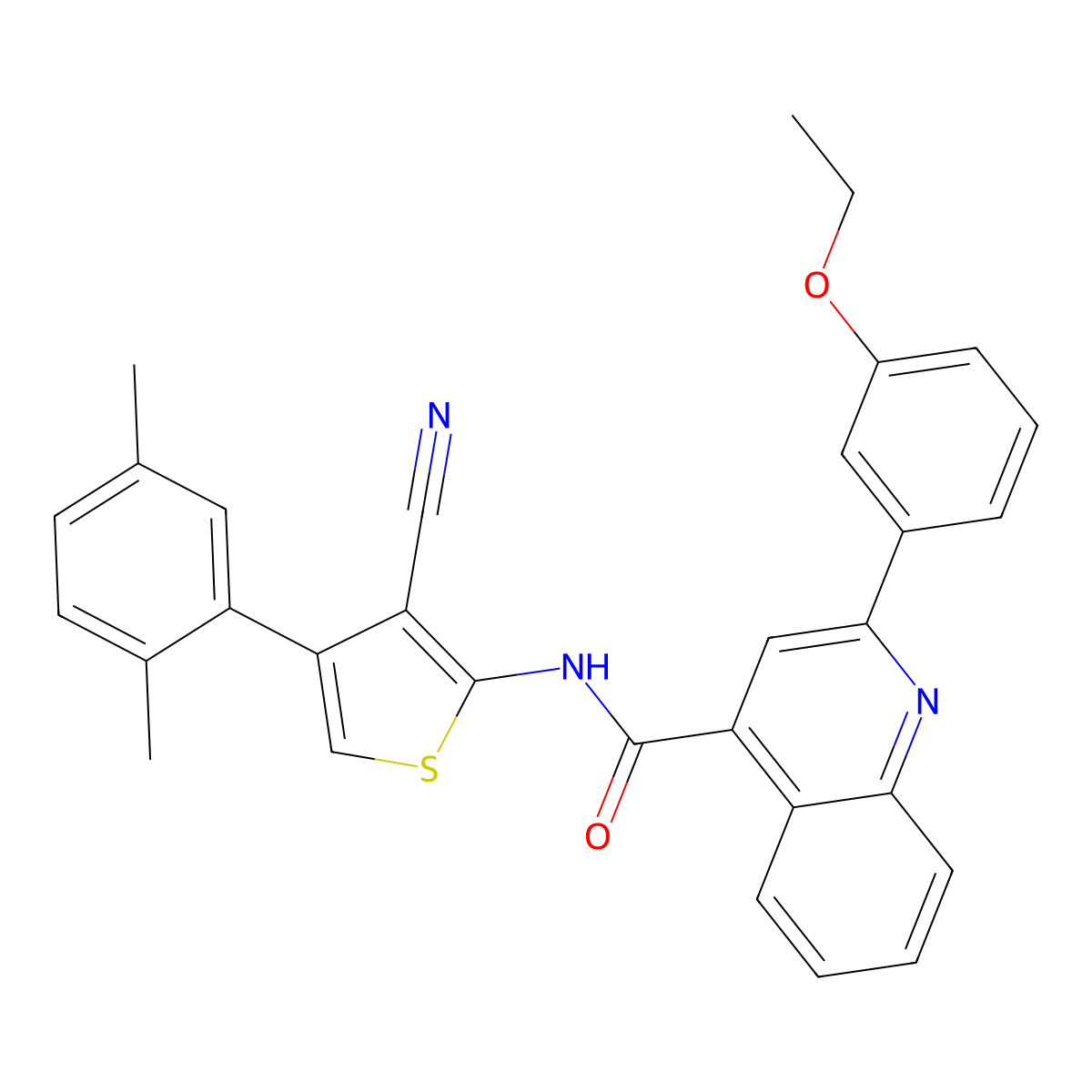 N-[3-cyano-4-(2,5-dimethylphenyl)thiophen-2-yl]-2-(3-ethoxyphenyl)quinoline-4-carboxamide molecular structure, CAS 445236-28-2