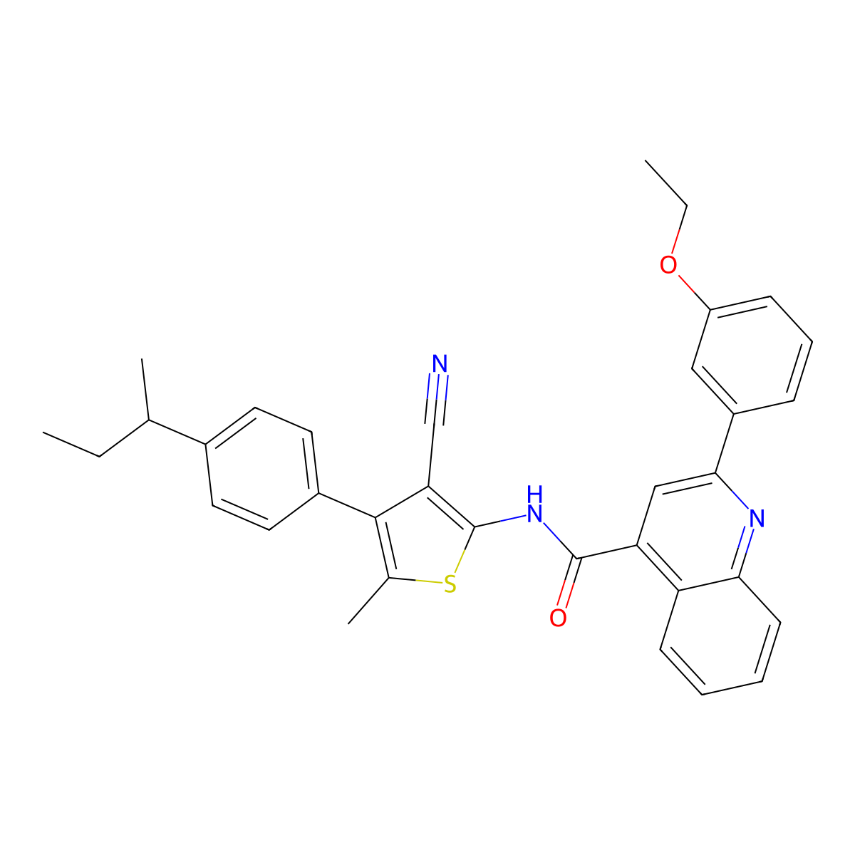 N-[4-(4-butan-2-ylphenyl)-3-cyano-5-methylthiophen-2-yl]-2-(3-ethoxyphenyl)quinoline-4-carboxamide molecular structure, CAS 445236-29-3