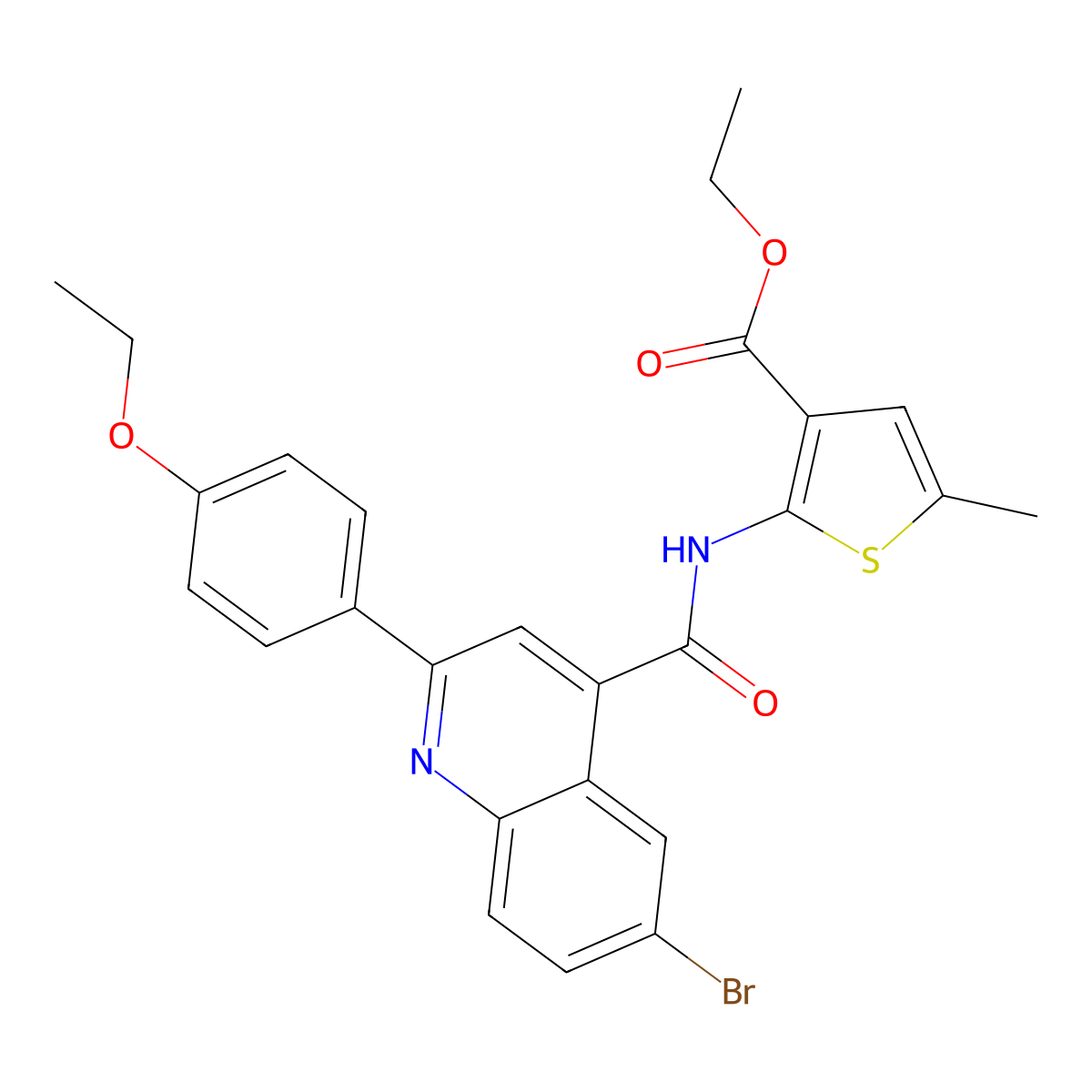 Ethyl 2-[[6-bromo-2-(4-ethoxyphenyl)quinoline-4-carbonyl]amino]-5-methylthiophene-3-carboxylate molecular structure, CAS 445236-34-0