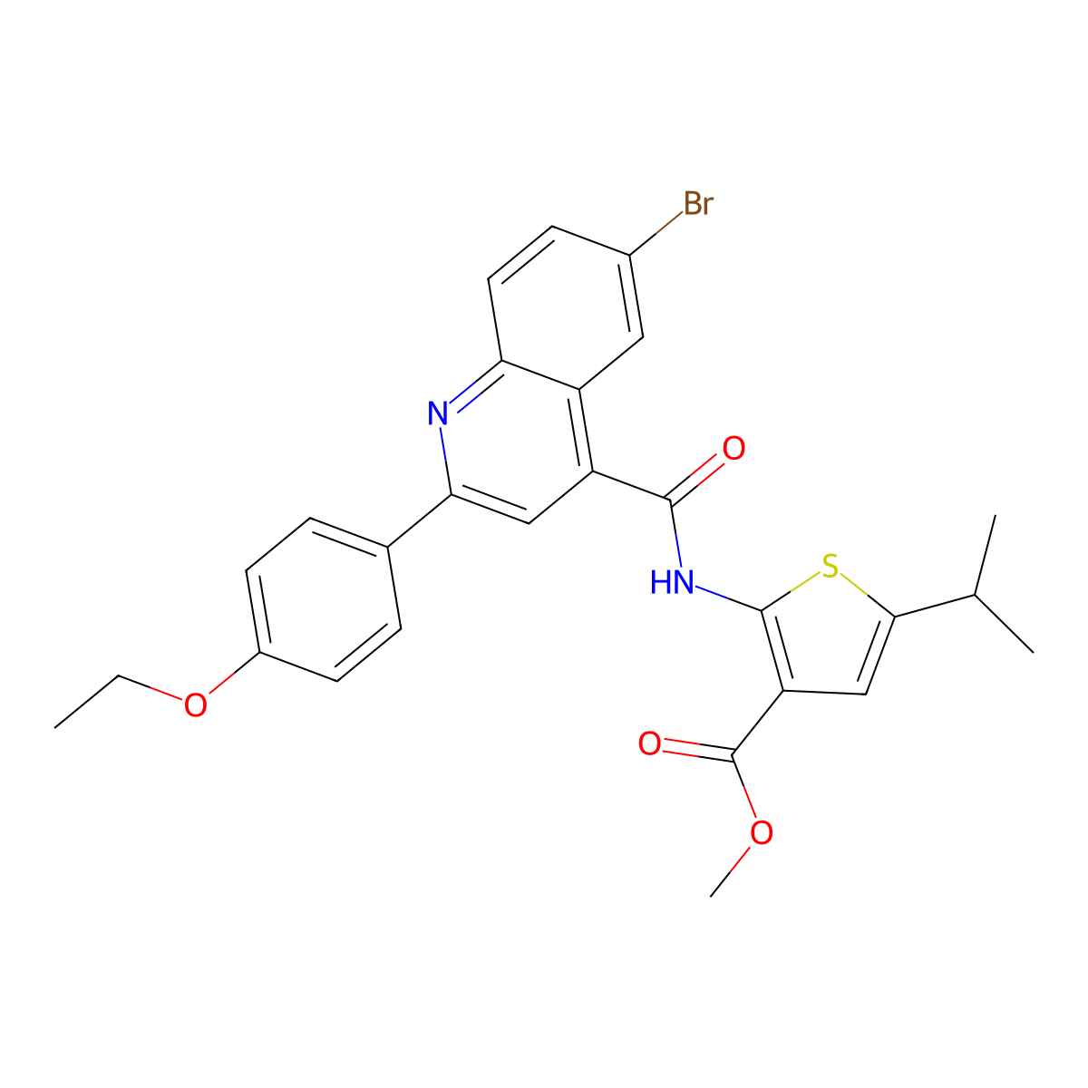 Methyl 2-({[6-bromo-2-(4-ethoxyphenyl)-4-quinolinyl]carbonyl}amino)-5-isopropyl-3-thiophenecarboxylate molecular structure, CAS 445236-37-3