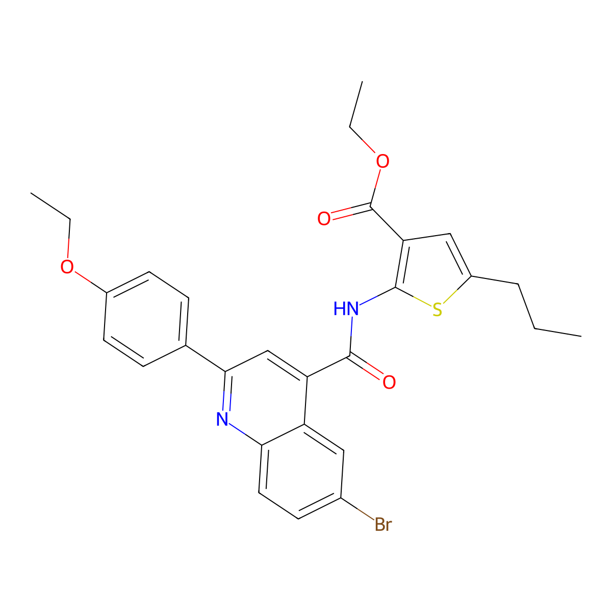 Ethyl 2-[[6-bromo-2-(4-ethoxyphenyl)quinoline-4-carbonyl]amino]-5-propylthiophene-3-carboxylate molecular structure, CAS 445236-45-3