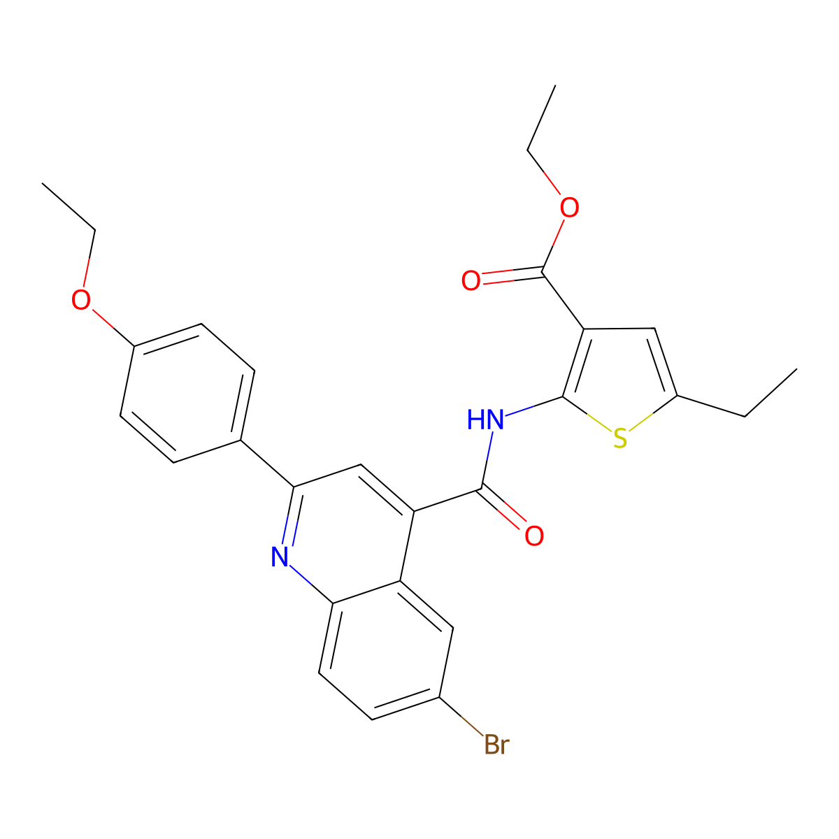 Ethyl 2-[[6-bromo-2-(4-ethoxyphenyl)quinoline-4-carbonyl]amino]-5-ethylthiophene-3-carboxylate molecular structure, CAS 445236-47-5