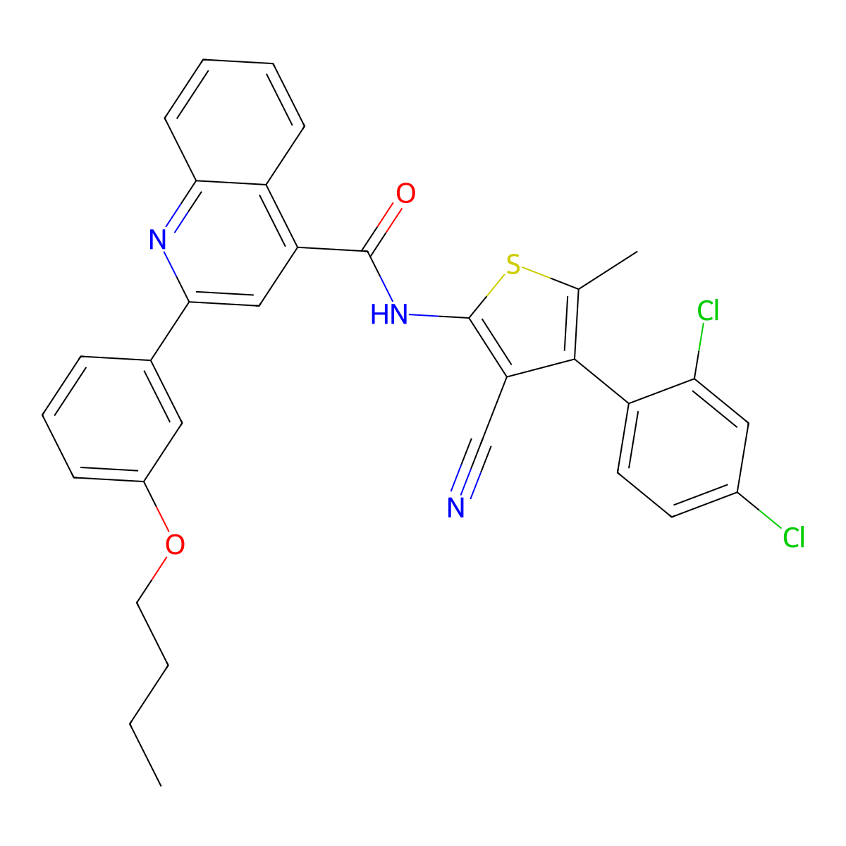 2-(3-butoxyphenyl)-N-[3-cyano-4-(2,4-dichlorophenyl)-5-methylthiophen-2-yl]quinoline-4-carboxamide molecular structure, CAS 445236-53-3