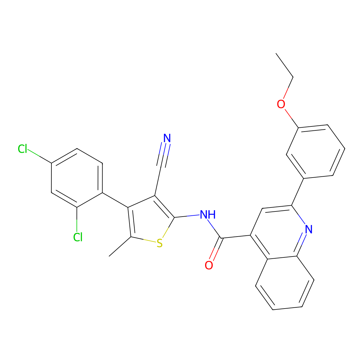 N-[3-cyano-4-(2,4-dichlorophenyl)-5-methylthiophen-2-yl]-2-(3-ethoxyphenyl)quinoline-4-carboxamide molecular structure, CAS 445236-54-4