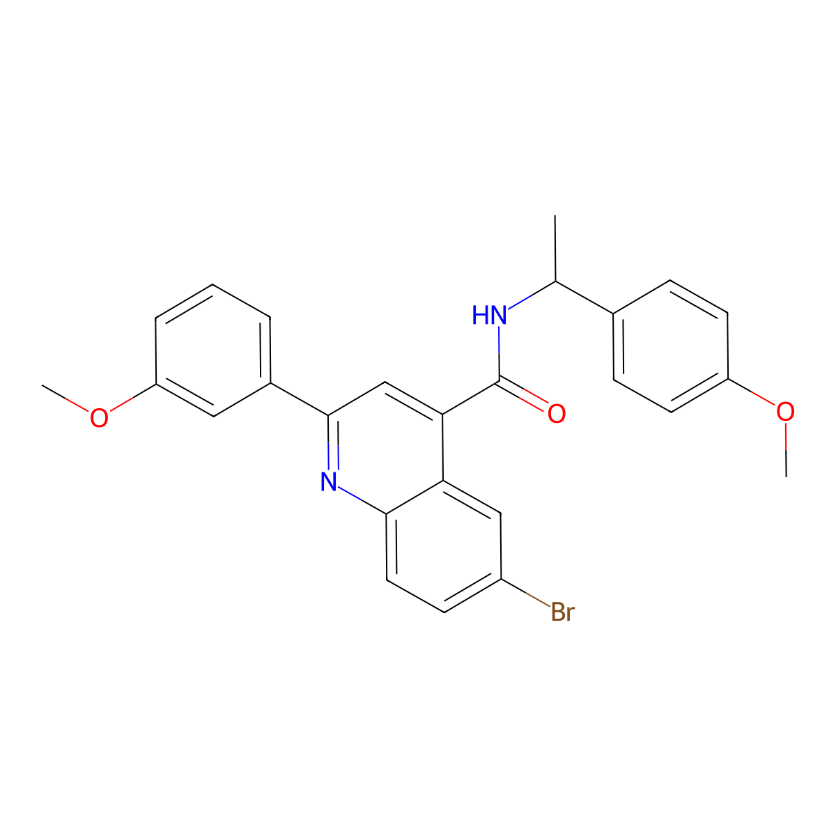 6-bromo-2-(3-methoxyphenyl)-N-[1-(4-methoxyphenyl)ethyl]quinoline-4-carboxamide molecular structure, CAS 445236-61-3
