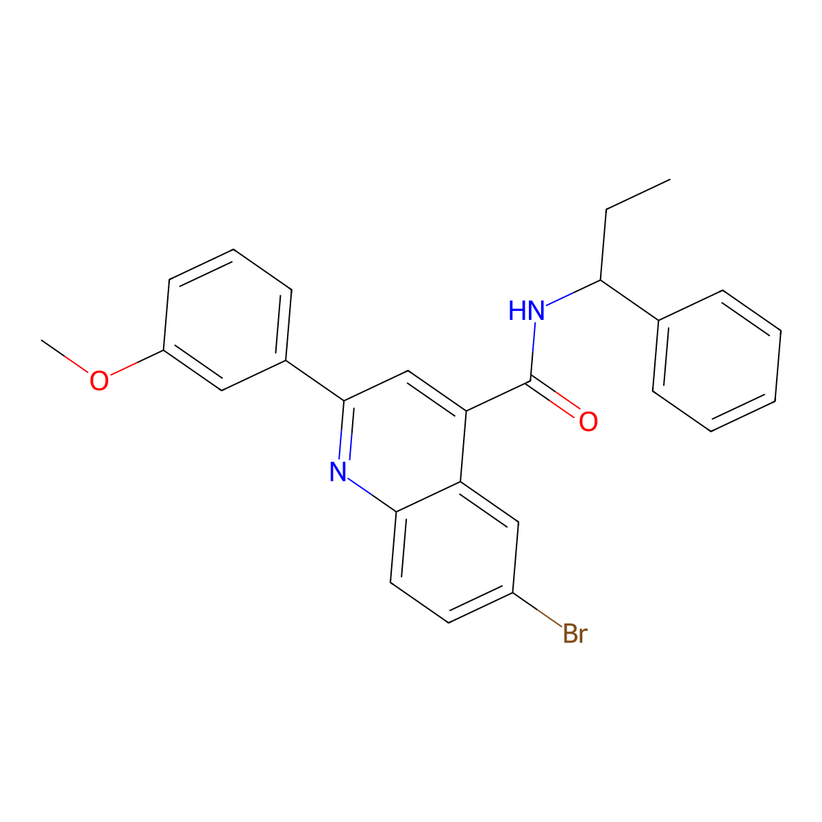 6-bromo-2-(3-methoxyphenyl)-N-(1-phenylpropyl)-4-quinolinecarboxamide molecular structure, CAS 445236-63-5