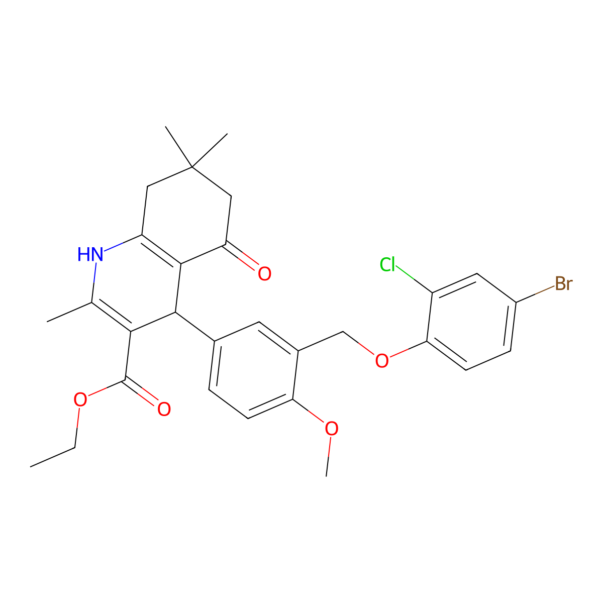 Ethyl 4-{3-[(4-bromo-2-chlorophenoxy)methyl]-4-methoxyphenyl}-2,7,7-trimethyl-5-oxo-1,4,5,6,7,8-hexahydro-3-quinolinecarboxylate molecular structure, CAS 445236-66-8