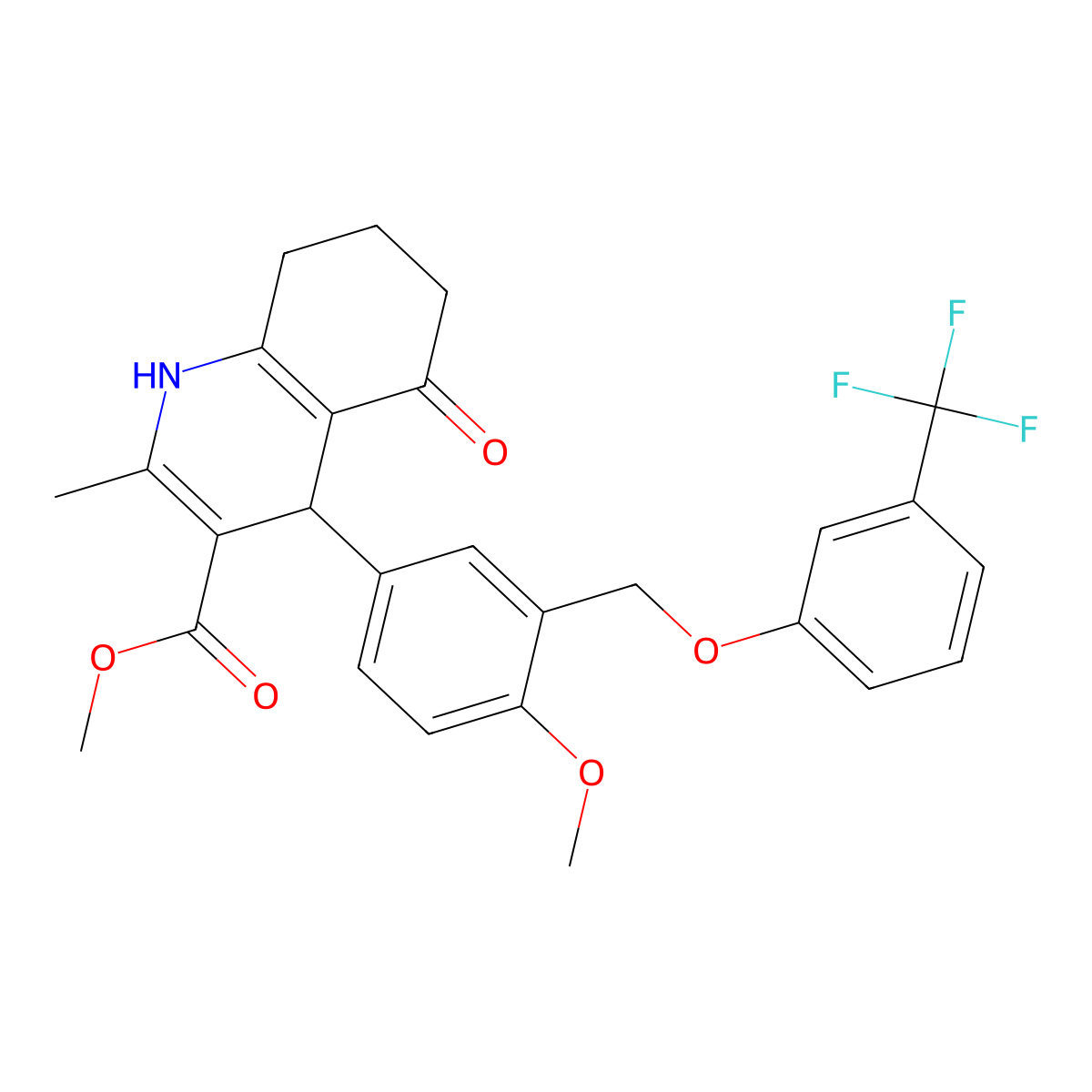 Methyl 4-(4-methoxy-3-{[3-(trifluoromethyl)phenoxy]methyl}phenyl)-2-methyl-5-oxo-1,4,5,6,7,8-hexahydro-3-quinolinecarboxylate molecular structure, CAS 445236-67-9