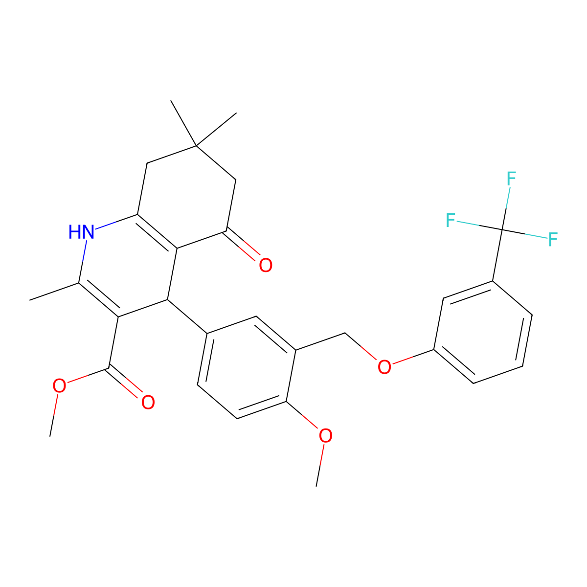 Methyl 4-(4-methoxy-3-{[3-(trifluoromethyl)phenoxy]methyl}phenyl)-2,7,7-trimethyl-5-oxo-1,4,5,6,7,8-hexahydro-3-quinolinecarboxylate molecular structure, CAS 445236-74-8