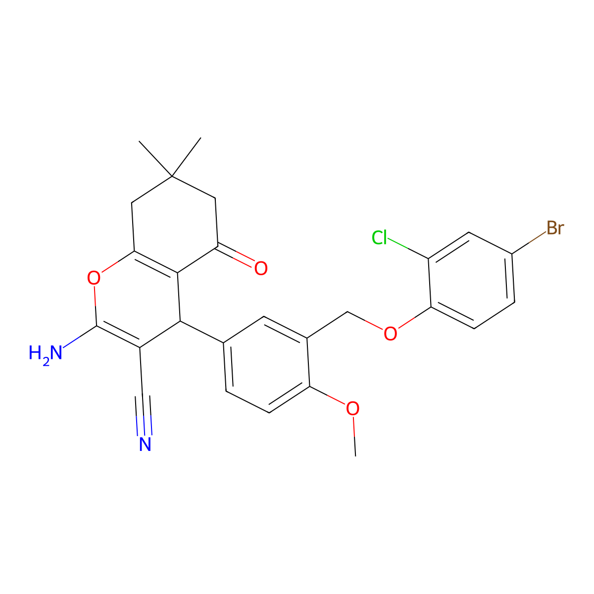 2-amino-4-[3-[(4-bromo-2-chlorophenoxy)methyl]-4-methoxyphenyl]-7,7-dimethyl-5-oxo-6,8-dihydro-4H-chromene-3-carbonitrile molecular structure, CAS 445236-75-9