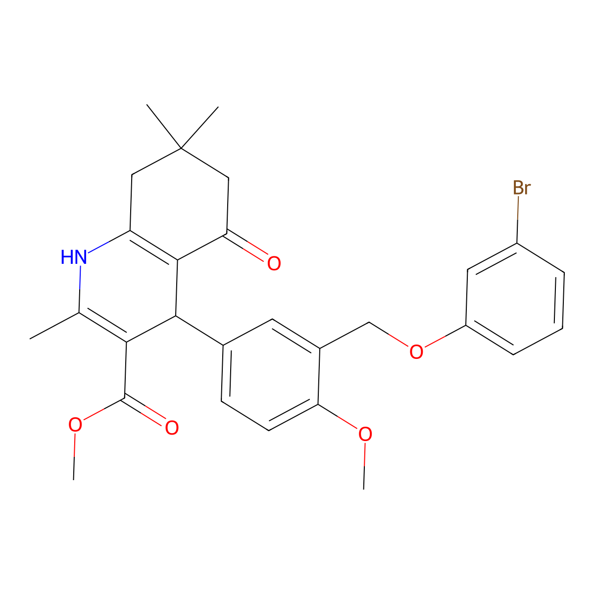 Methyl 4-{3-[(3-bromophenoxy)methyl]-4-methoxyphenyl}-2,7,7-trimethyl-5-oxo-1,4,5,6,7,8-hexahydro-3-quinolinecarboxylate molecular structure, CAS 445236-77-1