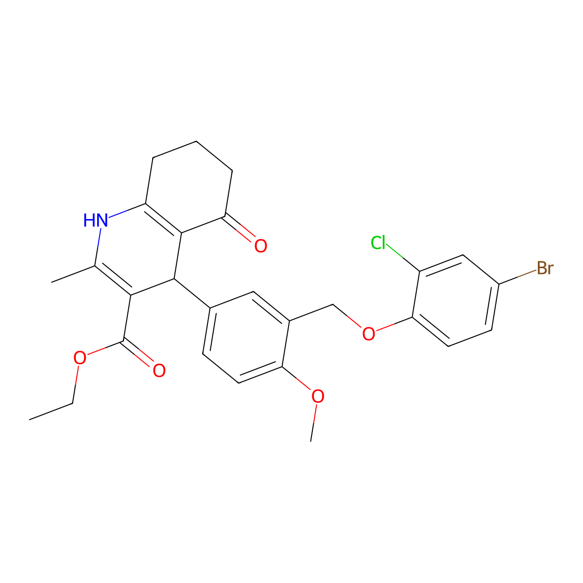 Ethyl 4-{3-[(4-bromo-2-chlorophenoxy)methyl]-4-methoxyphenyl}-2-methyl-5-oxo-1,4,5,6,7,8-hexahydro-3-quinolinecarboxylate molecular structure, CAS 445236-84-0